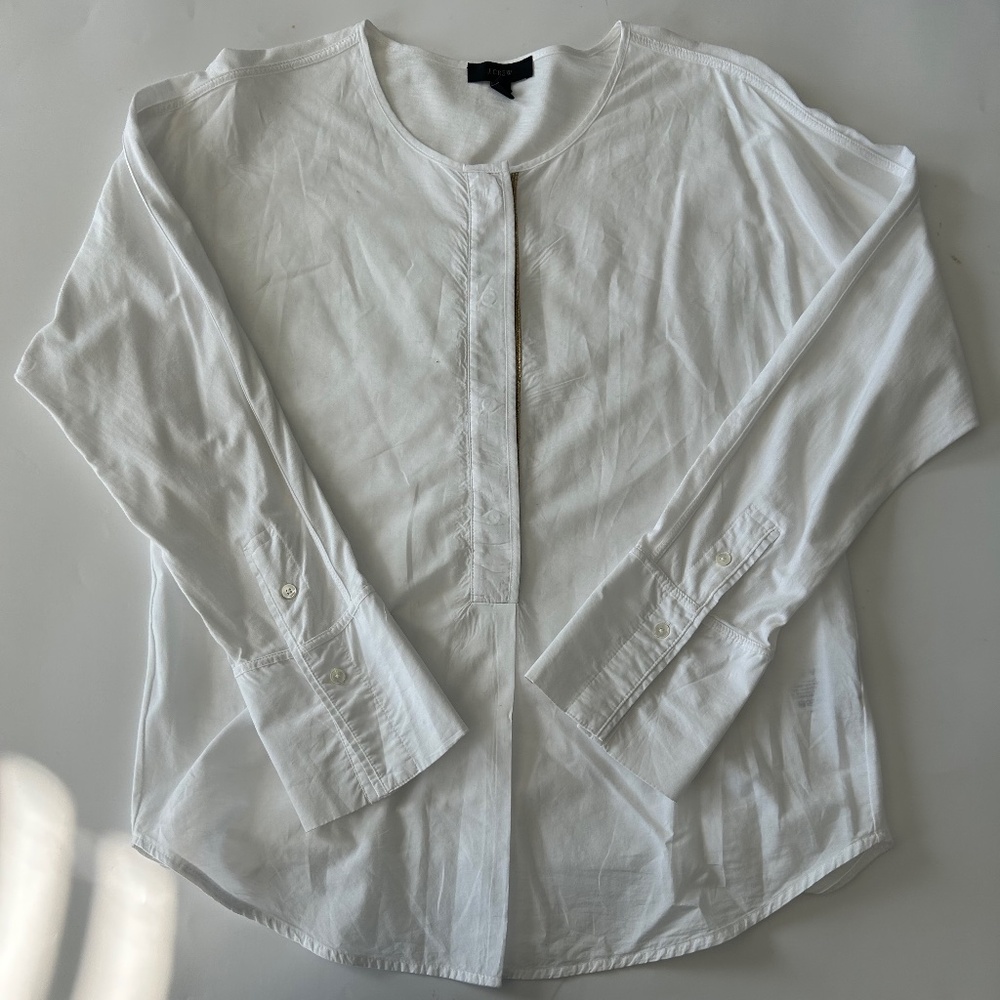J.Crew Women's White Blouse w/ Gold Trim 100% cotton Size S Excellent Condition